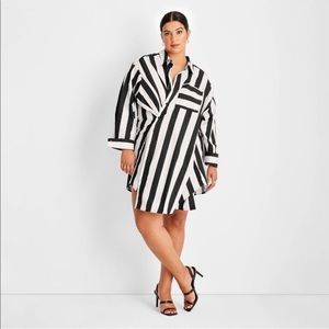 Future Collectuve Kahlana Barfield Striped Assymetricl button dress